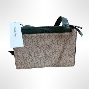 NWT Calvin Klein Green and Cream Crossbody Bag